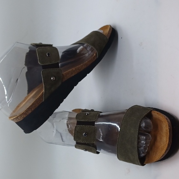 NAOT Ashley Like New Metal Stud Sandals Suede Leather 38 / 7 Cork Slide Green - Picture 2 of 14